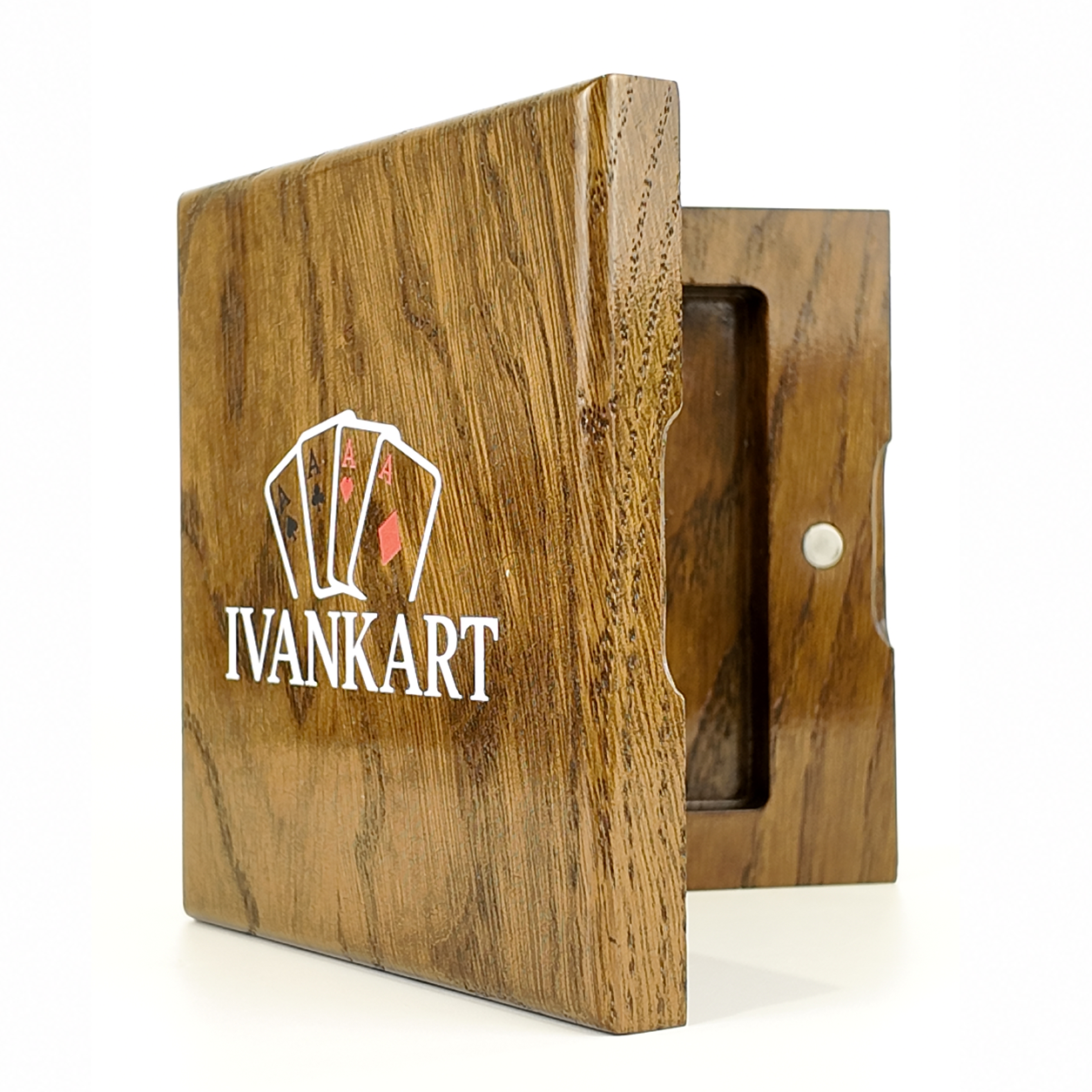Single Deck Horizontal Oak Book-Style Case Walnut for Playing Cards