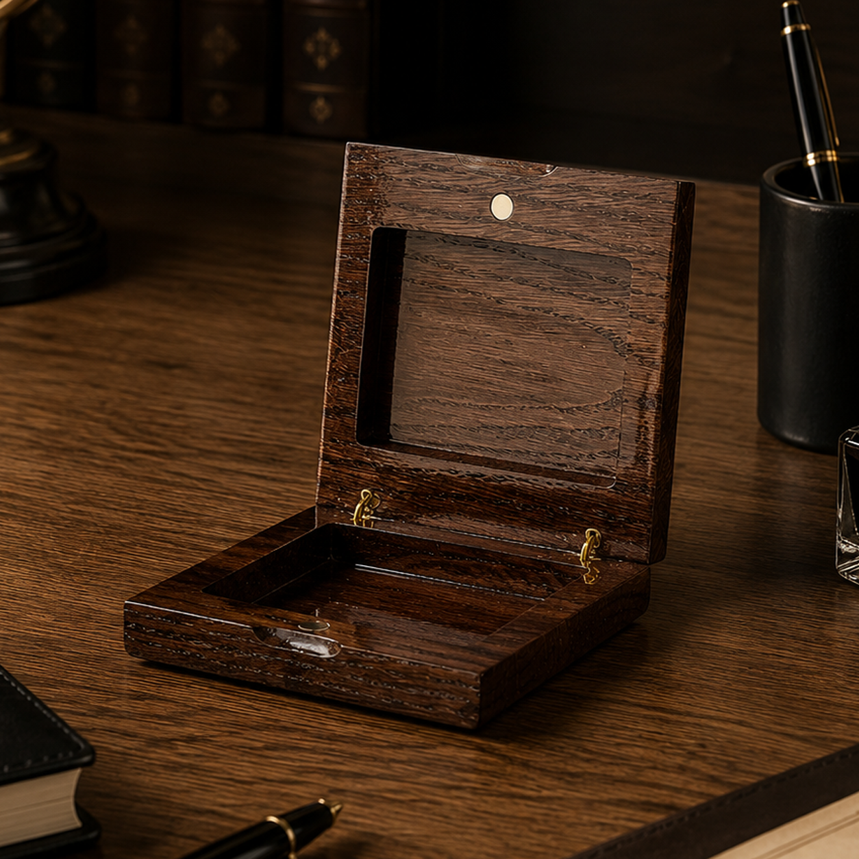 Single Deck Horizontal Oak Book-Style Case Wenge for Playing Cards