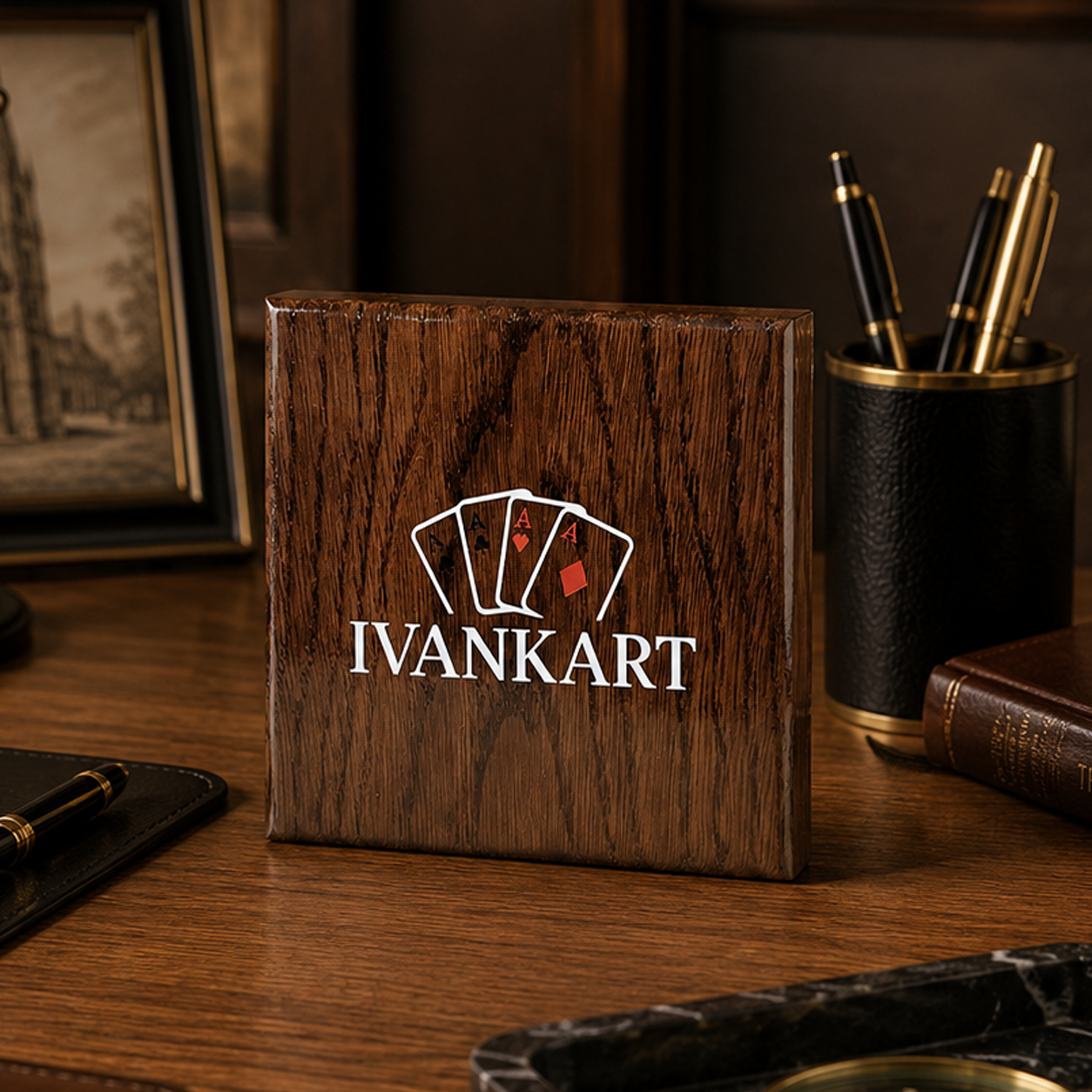 Single Deck Horizontal Oak Book-Style Case Wenge for Playing Cards