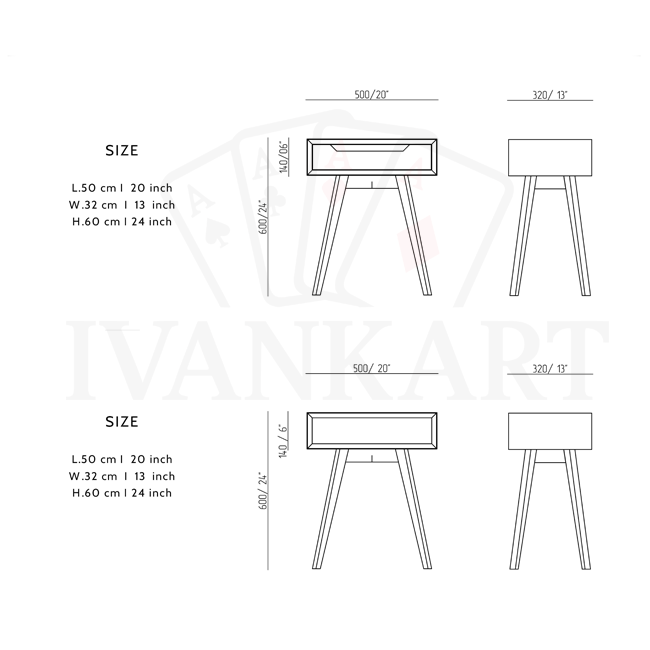 Oak Handcrafted Small Bedside Table