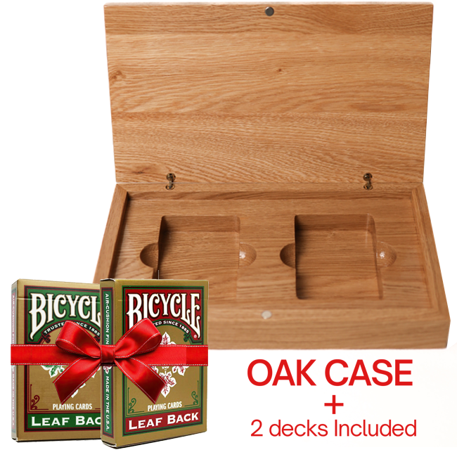 Set Oak Duo Book-Style Case + 2 Decks Bicycle Leaf Back Red and Green Gold Edition
