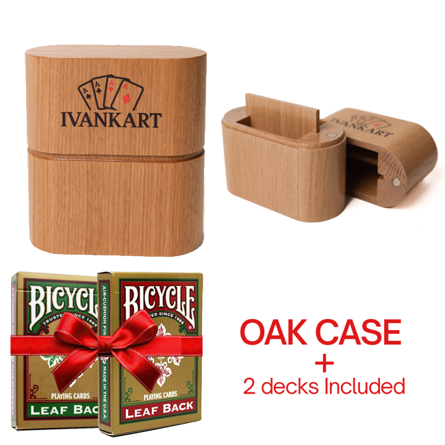 Set Oak Duo Case + 2 Decks Bicycle Leaf Back Red and Green Gold Edition