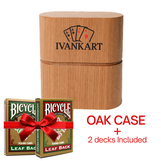 Set Oak Duo Case + 2 Decks Bicycle Leaf Back Red and Green Gold Edition