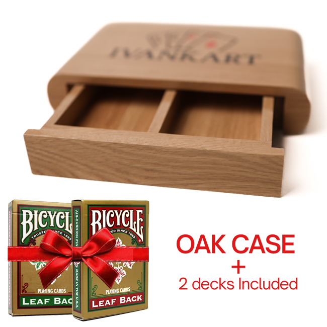 Set Oak Duo Slide Case + 2 Decks Bicycle Leaf Back Red and Green Gold Edition