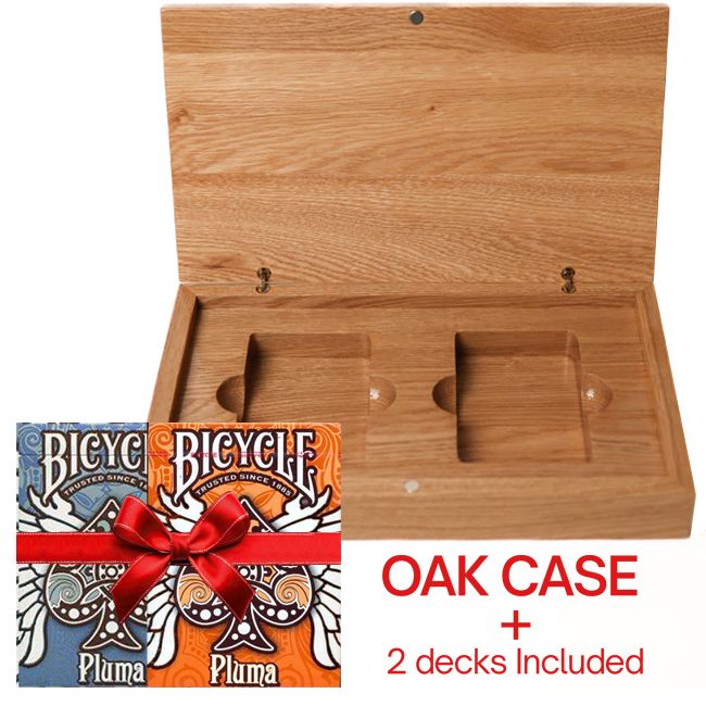 Set Oak Duo Book-Style Case + 2 Decks Bicycle Pluma Playing Cards