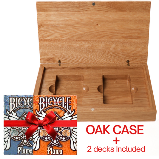 Set Oak Duo Book-Style Case + 2 Decks Bicycle Pluma Playing Cards